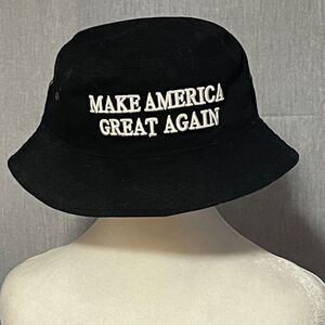 MAGA Bucket Hat Black Embroidered Make America Great Again Cotton